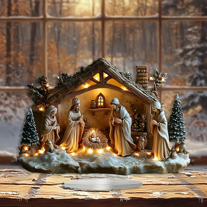 Resin Nativity Scene Little King with LED