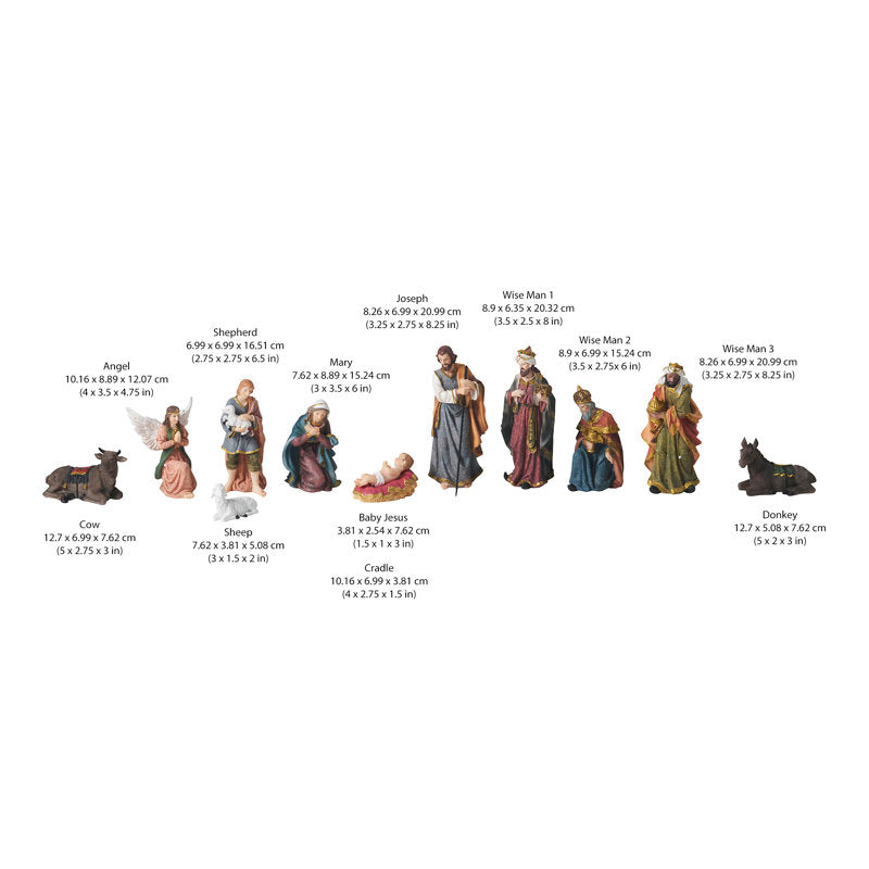 Traditional Nativity Scene and Three Wise Men Set with 11 Pieces