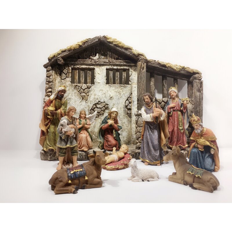 Traditional Nativity Scene and Three Wise Men Set with 11 Pieces