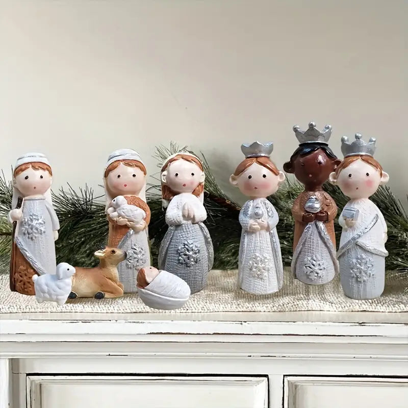 Nativity Scene with 12 Pieces of Christmas Scene - Bohemian Style Resin
