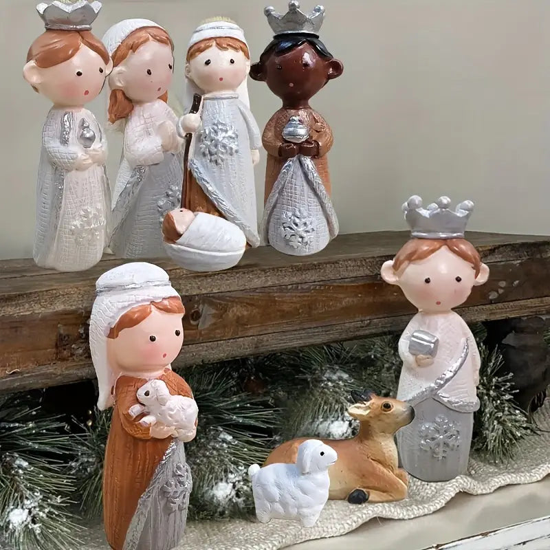 Nativity Scene with 12 Pieces of Christmas Scene - Bohemian Style Resin
