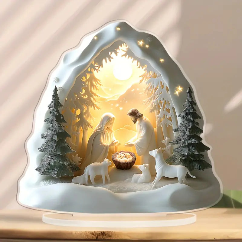 Resin Nativity Scene The Peace of the Baby Jesus with LED
