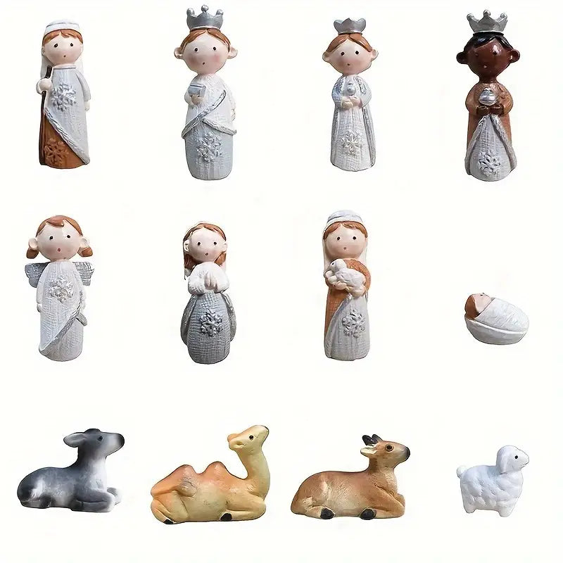 Nativity Scene with 12 Pieces of Christmas Scene - Bohemian Style Resin