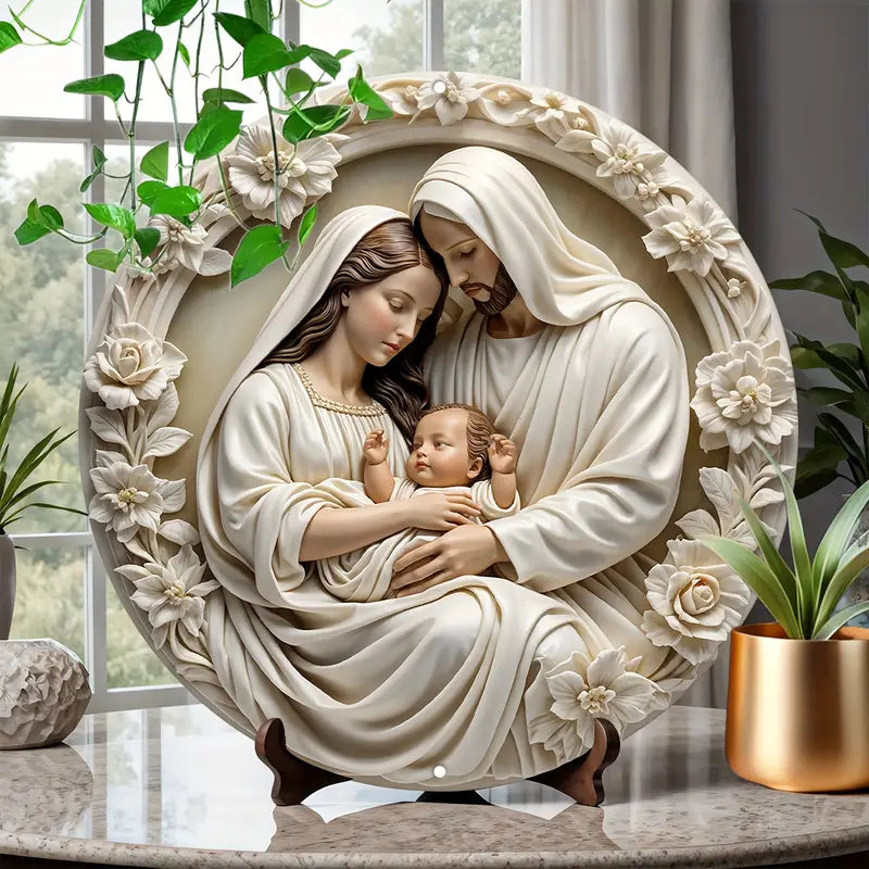 Resin Nativity Scene Round Plate Sweet Jesus
