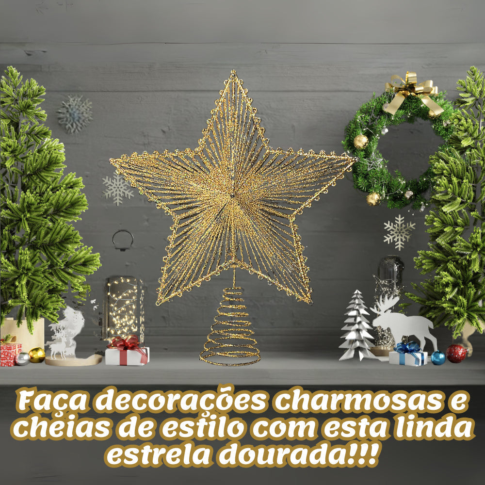 24cm Shiny Wire Star with Glitter for Metallic Christmas Tree