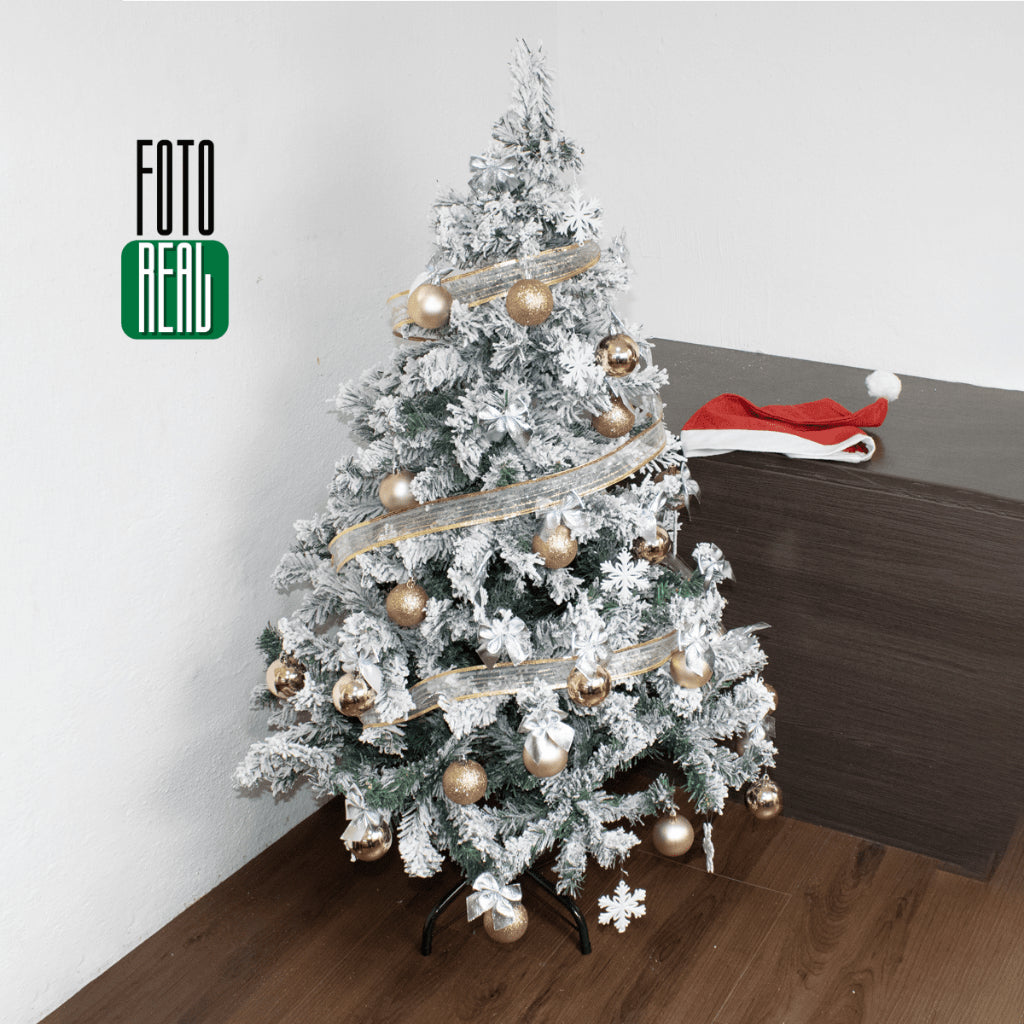 Complete Decorated Snowy Christmas Tree + 60 Ornaments