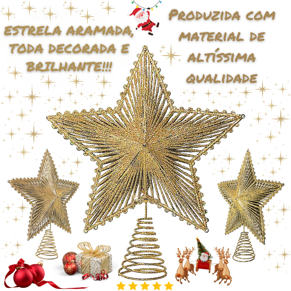24cm Shiny Wire Star with Glitter for Metallic Christmas Tree
