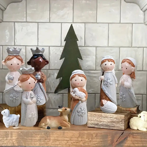 Nativity Scene with 12 Pieces of Christmas Scene - Bohemian Style Resin