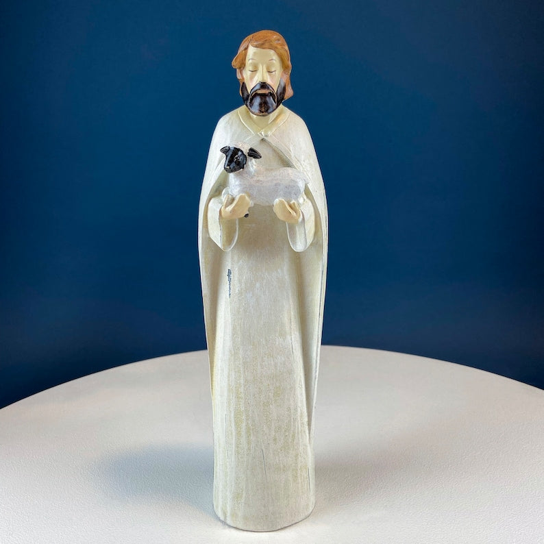 Robert Stanley 7-Piece Nativity Set. Modern, Elongated, Mostly White, Hand-Painted Figures.