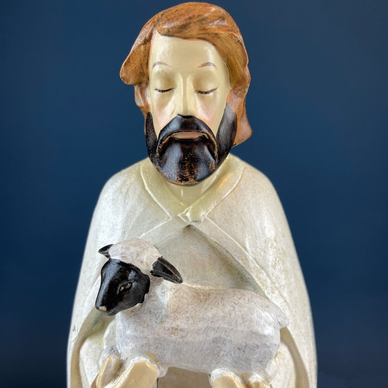 Robert Stanley 7-Piece Nativity Set. Modern, Elongated, Mostly White, Hand-Painted Figures.