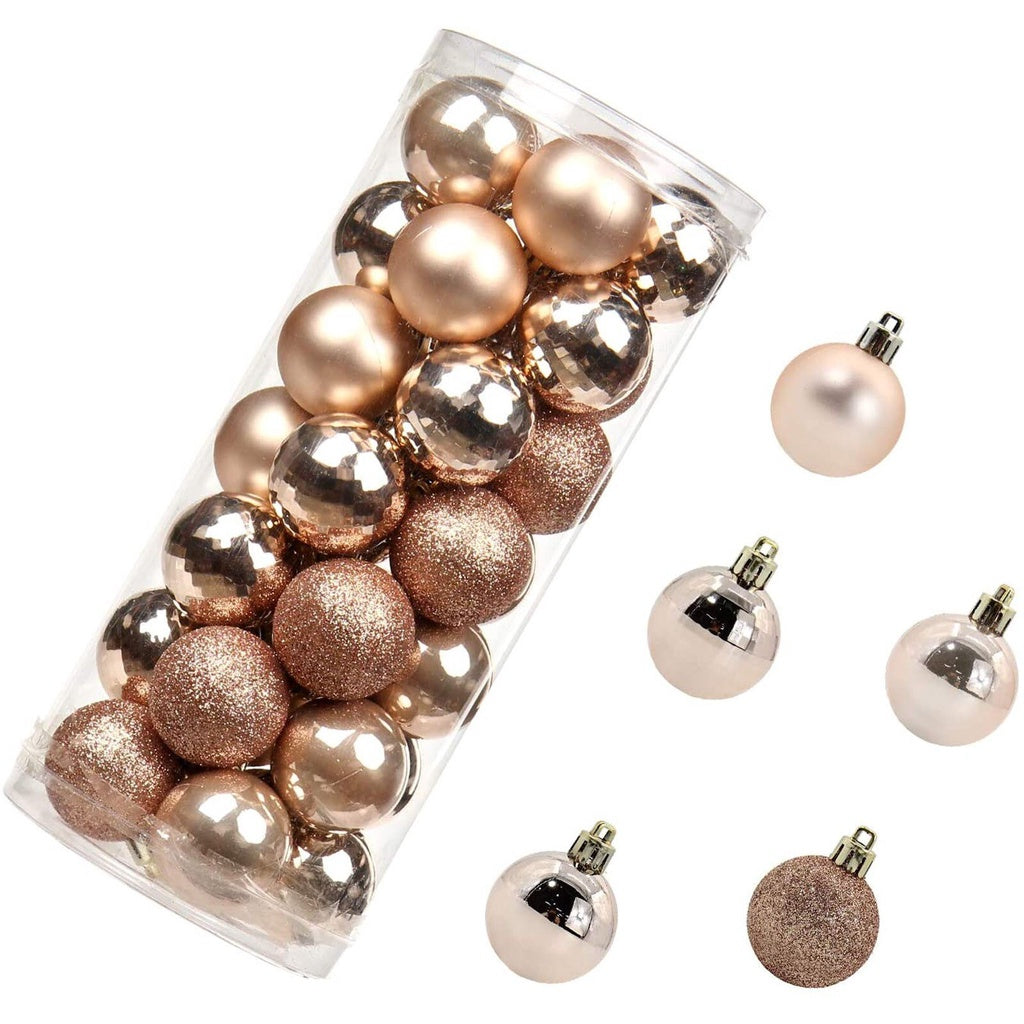 48 Champagne Christmas Tree Balls, 3 Glitter, Matte Smooth Model