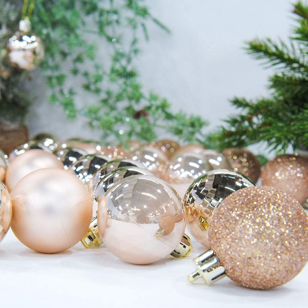 48 Champagne Christmas Tree Balls, 3 Glitter, Matte Smooth Model