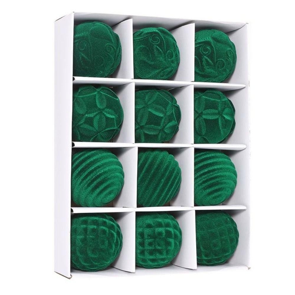 12 Christmas Balls 6cm Velvet Plastic Balls
