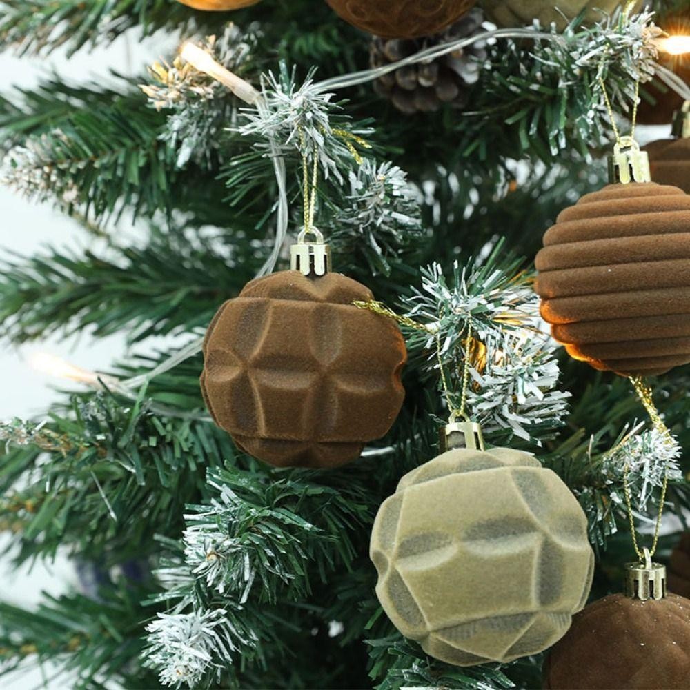 12 Christmas Balls 6cm Velvet Plastic Balls