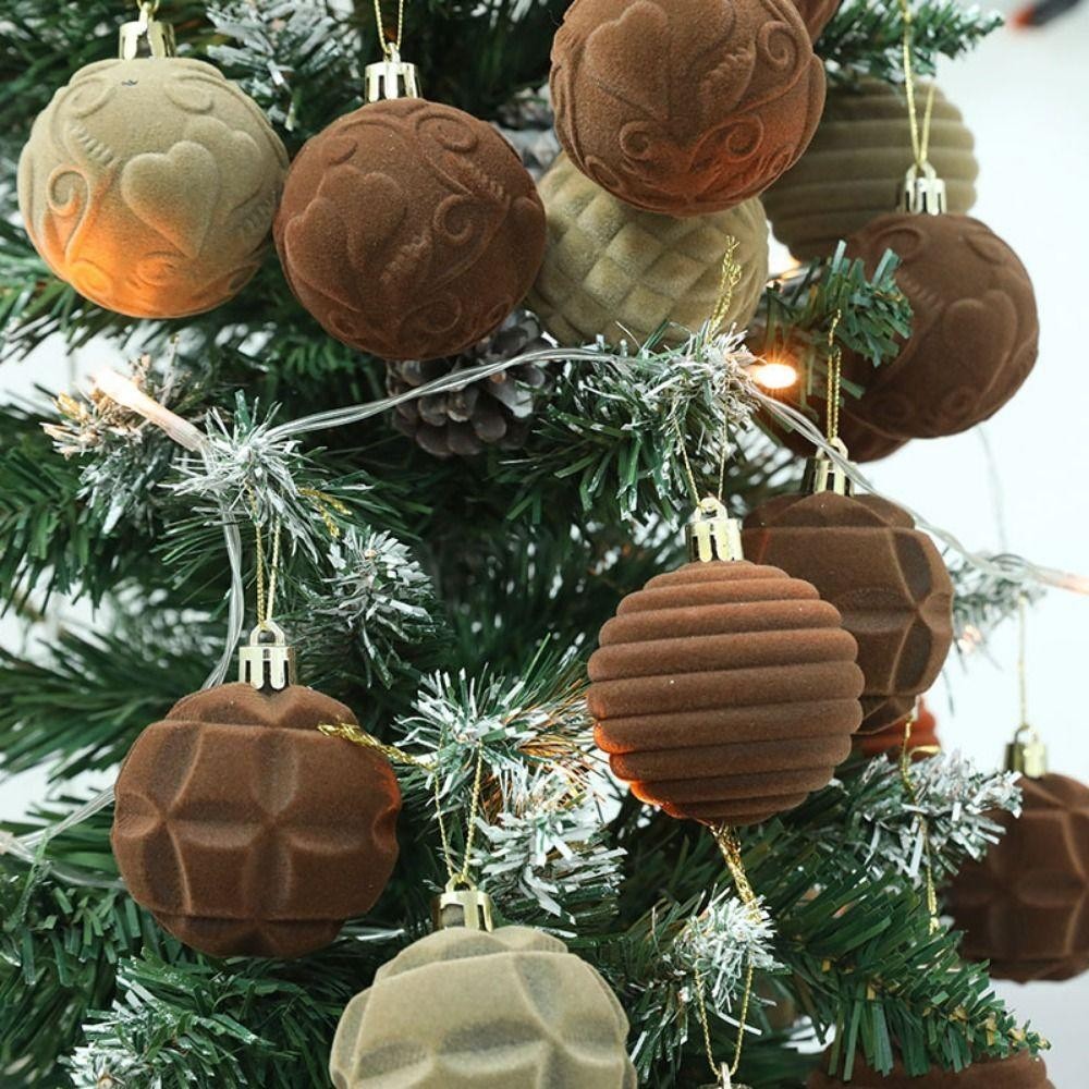 12 Christmas Balls 6cm Velvet Plastic Balls