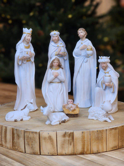 WHITE RESIN NATIVITY SCENE 9 PCS