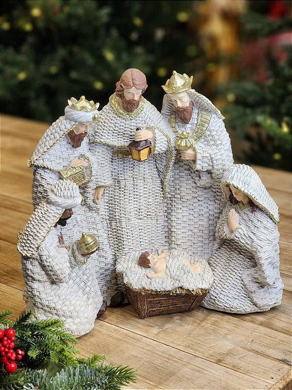 WHITE RESIN NATIVITY SCENE
