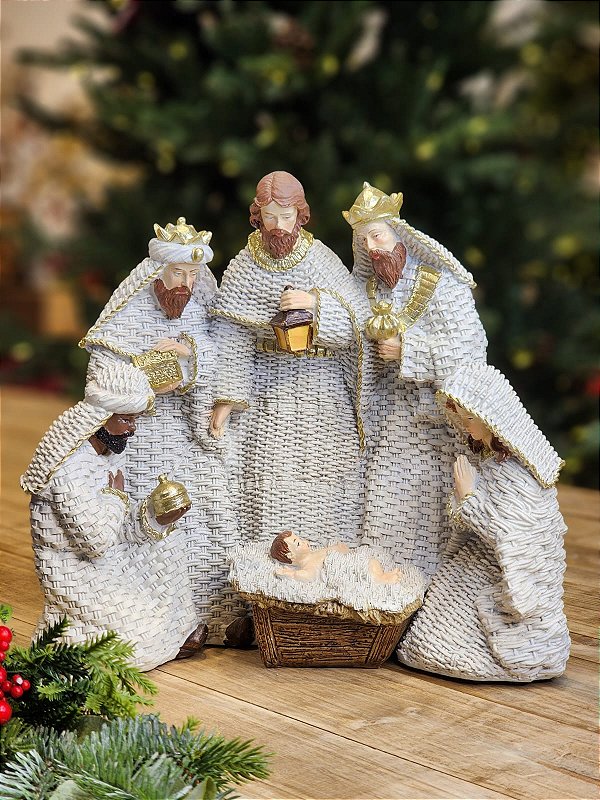 WHITE RESIN NATIVITY SCENE