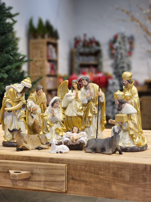 11-Piece Resin Nativity Scene, Luxury Gold