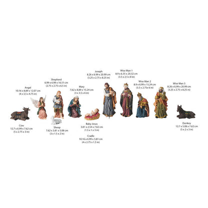Traditional Nativity Scene and Three Wise Men Set with 11 Pieces