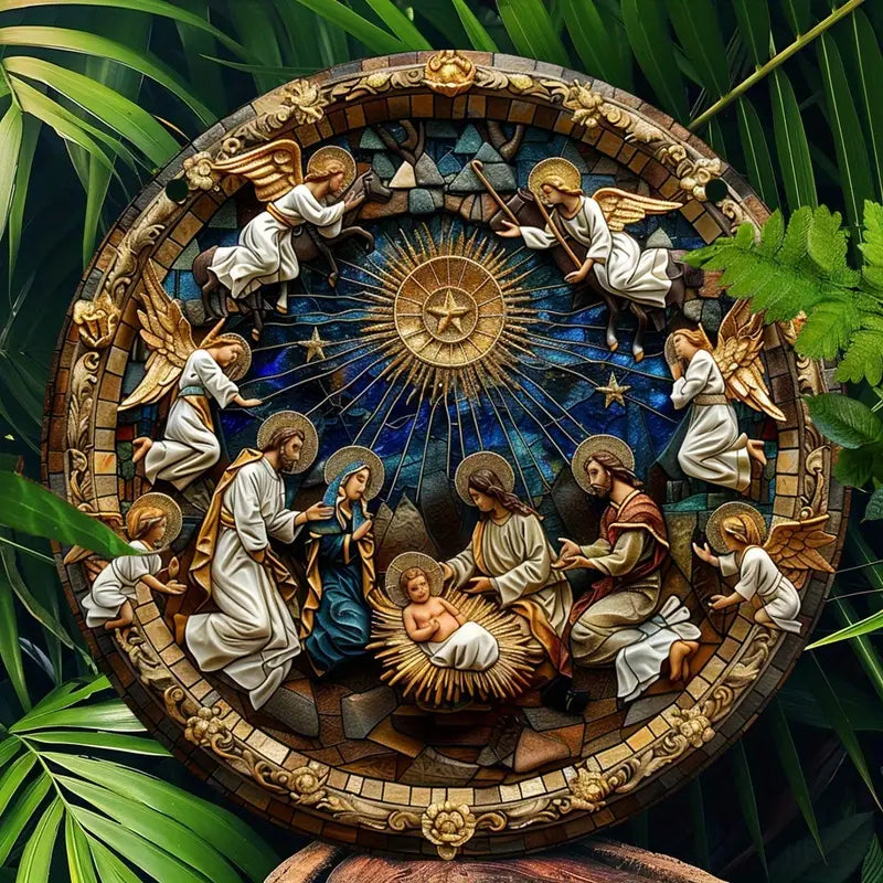 Resin Nativity Scene Wooden Board Divine Nest