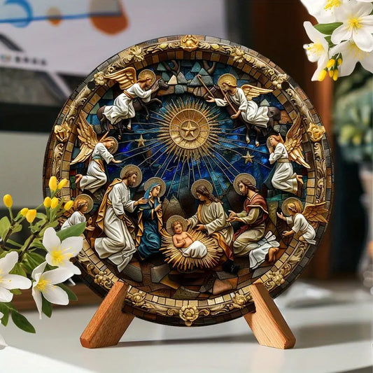 Resin Nativity Scene Wooden Board Divine Nest