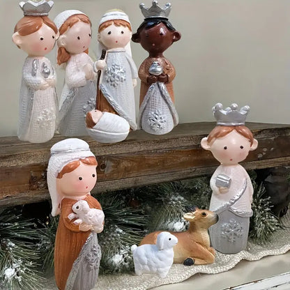 Nativity Scene with 12 Pieces of Christmas Scene - Bohemian Style Resin