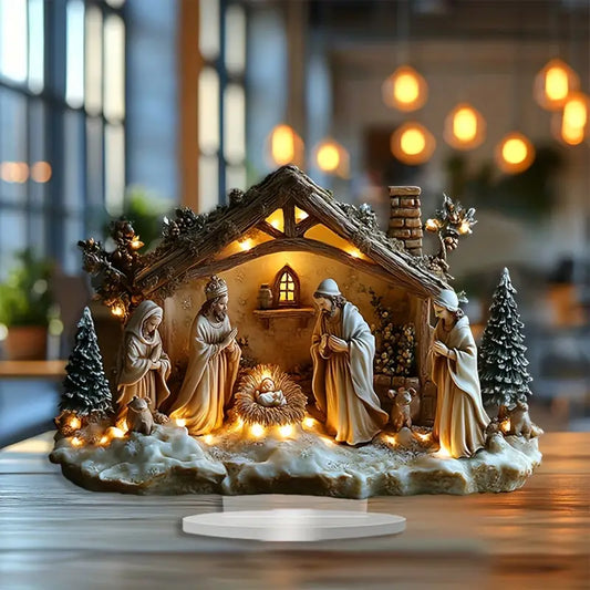 Resin Nativity Scene Little King with LED