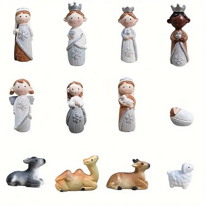 Nativity Scene with 12 Pieces of Christmas Scene - Bohemian Style Resin