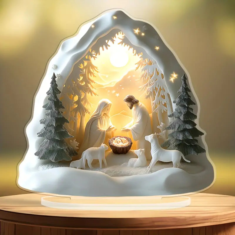 Resin Nativity Scene The Peace of the Baby Jesus with LED