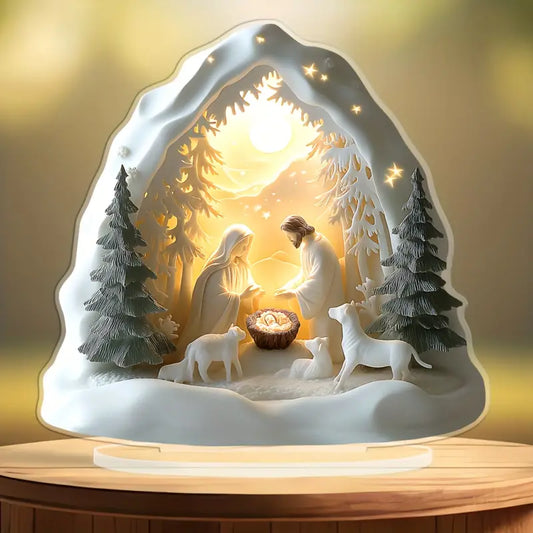 Resin Nativity Scene The Peace of the Baby Jesus with LED
