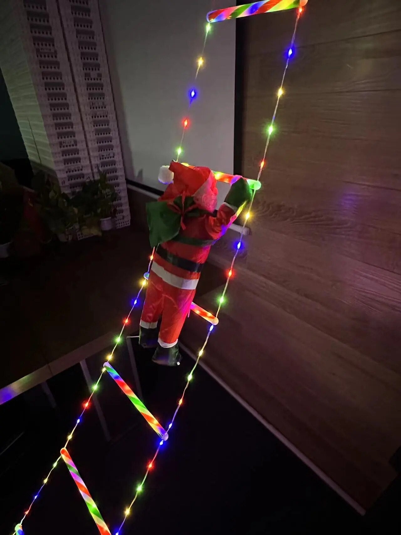 Colorful LED Light Stair Christmas Decoration with Hanging Santa Claus 3M