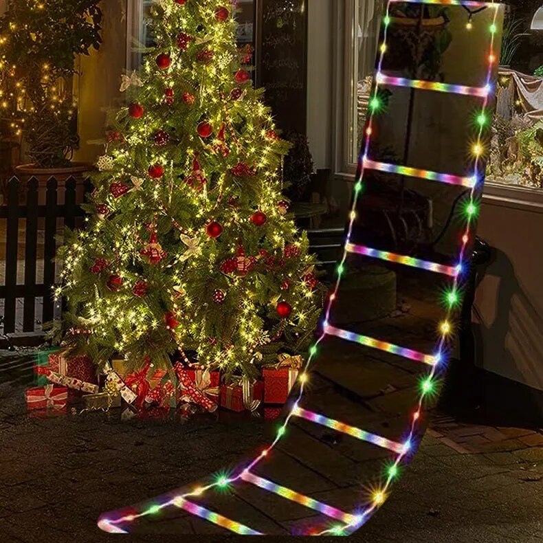 Colorful LED Light Stair Christmas Decoration with Hanging Santa Claus 3M