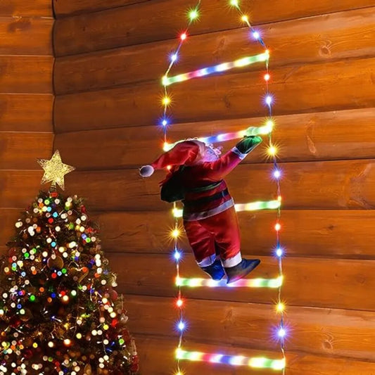 Colorful LED Light Stair Christmas Decoration with Hanging Santa Claus 3M