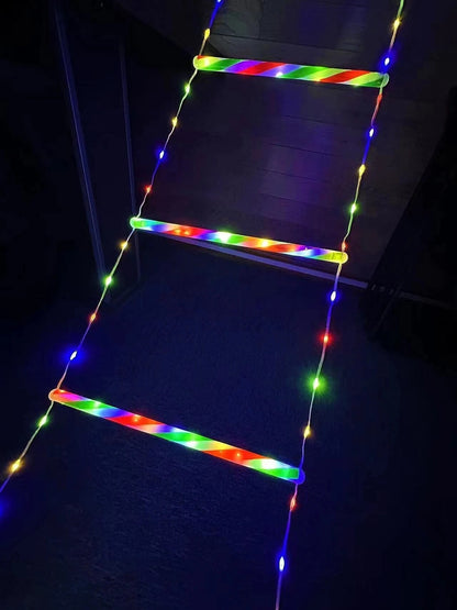 Colorful LED Light Stair Christmas Decoration with Hanging Santa Claus 3M