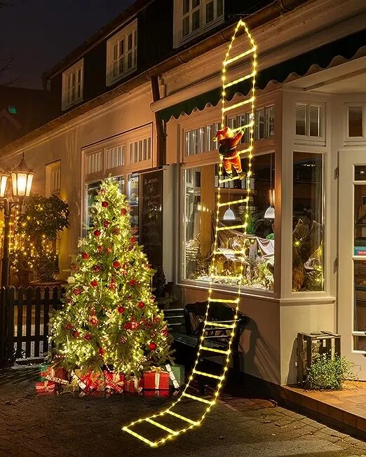 Colorful LED Light Stair Christmas Decoration with Hanging Santa Claus 3M