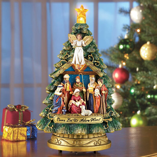 Christmas Musical Nativity Scene in the Shape of a Christmas Tree