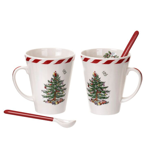 Kit 02 Mugs + 02 Spoons - Christmas Tree Print 