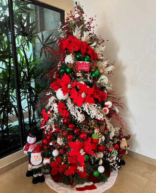 Christmas Tree + 360º Flower Red Decoration Included - 2.40 Meters