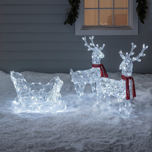 Illuminated Reindeer and Sleigh Christmas Figure