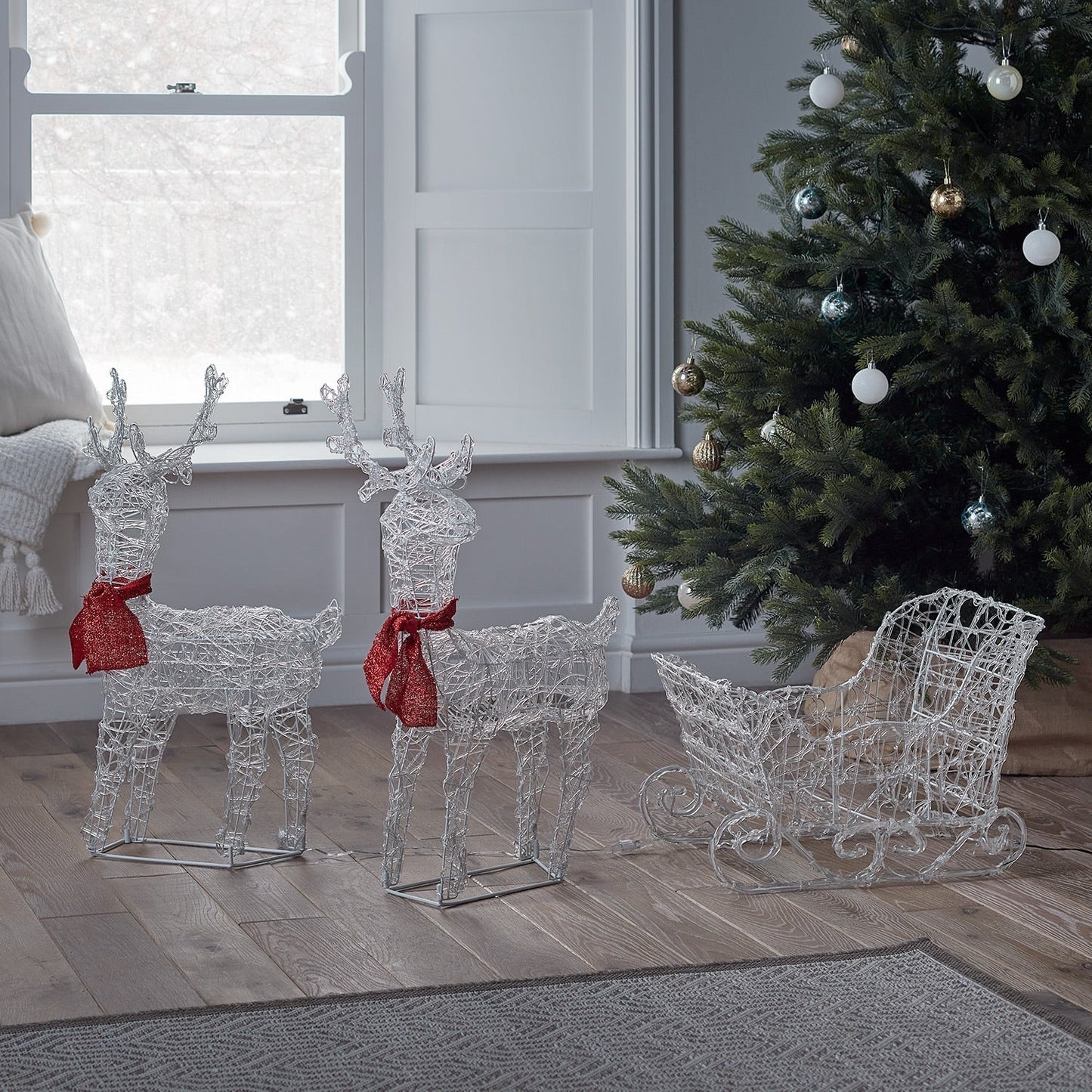 Illuminated Reindeer and Sleigh Christmas Figure