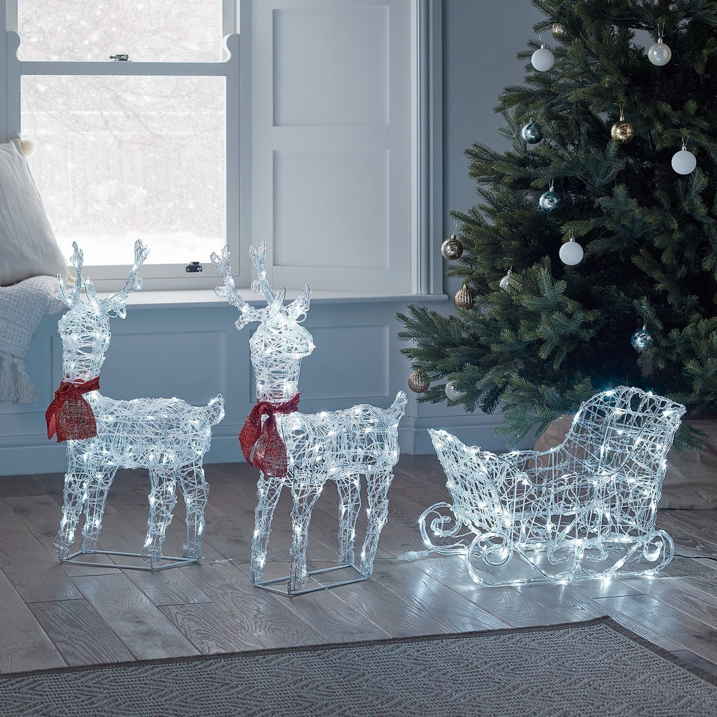 Illuminated Reindeer and Sleigh Christmas Figure