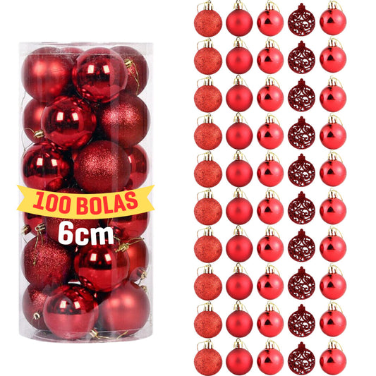 Kit of 100 Christmas Tree Ornament Balls 6cm