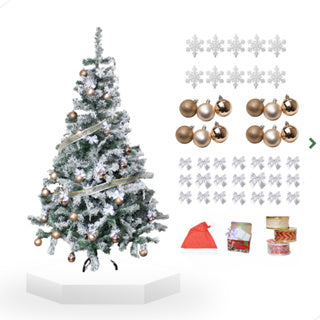 Complete Decorated Snowy Christmas Tree + 60 Ornaments