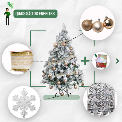 Complete Decorated Snowy Christmas Tree + 60 Ornaments