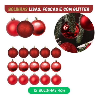 Kit of 56 Christmas Tree Decoration Ornaments, Pendants, Balls, Lights