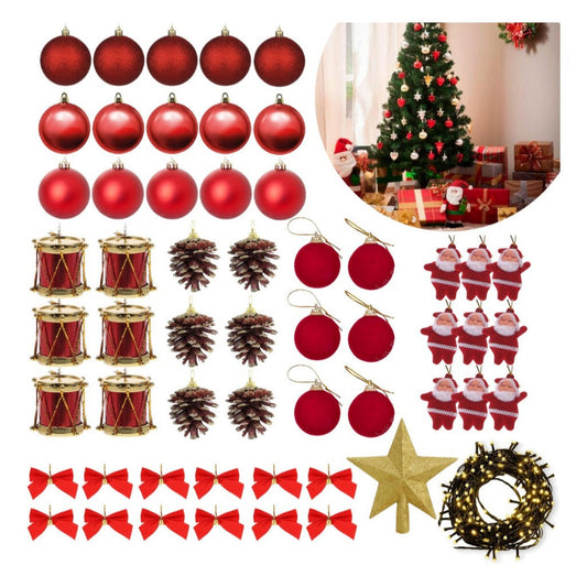 Kit of 56 Christmas Tree Decoration Ornaments, Pendants, Balls, Lights