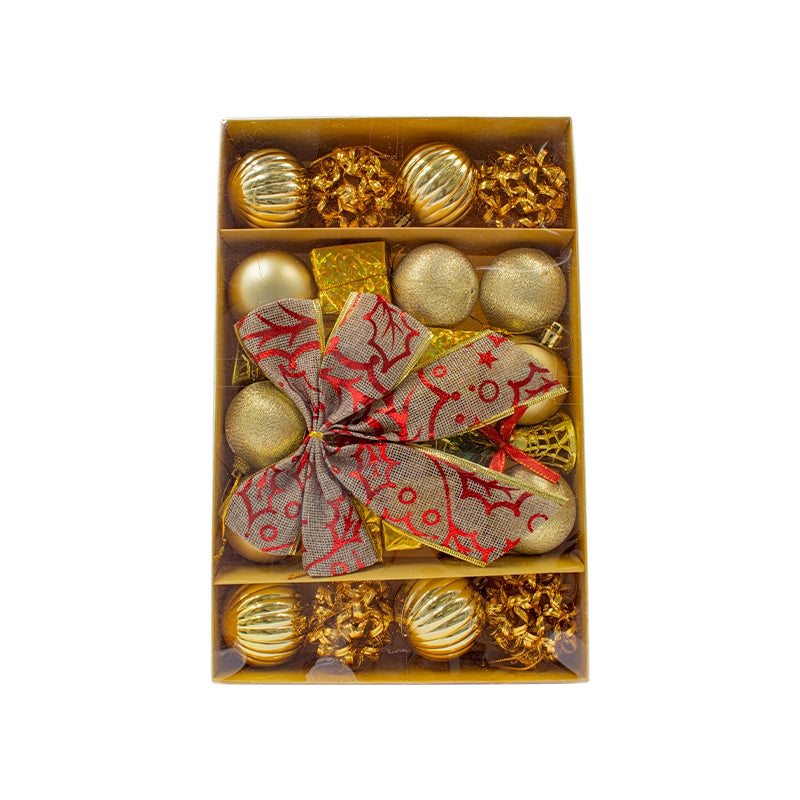 Kit of 24 Christmas Ornaments, Ball, Bow, Christmas Tree Decoration, Red, Gold, Silver
