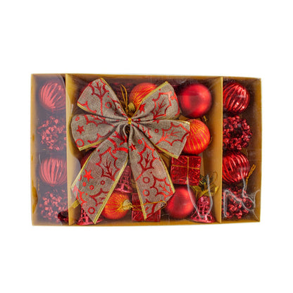 Kit of 24 Christmas Ornaments, Ball, Bow, Christmas Tree Decoration, Red, Gold, Silver