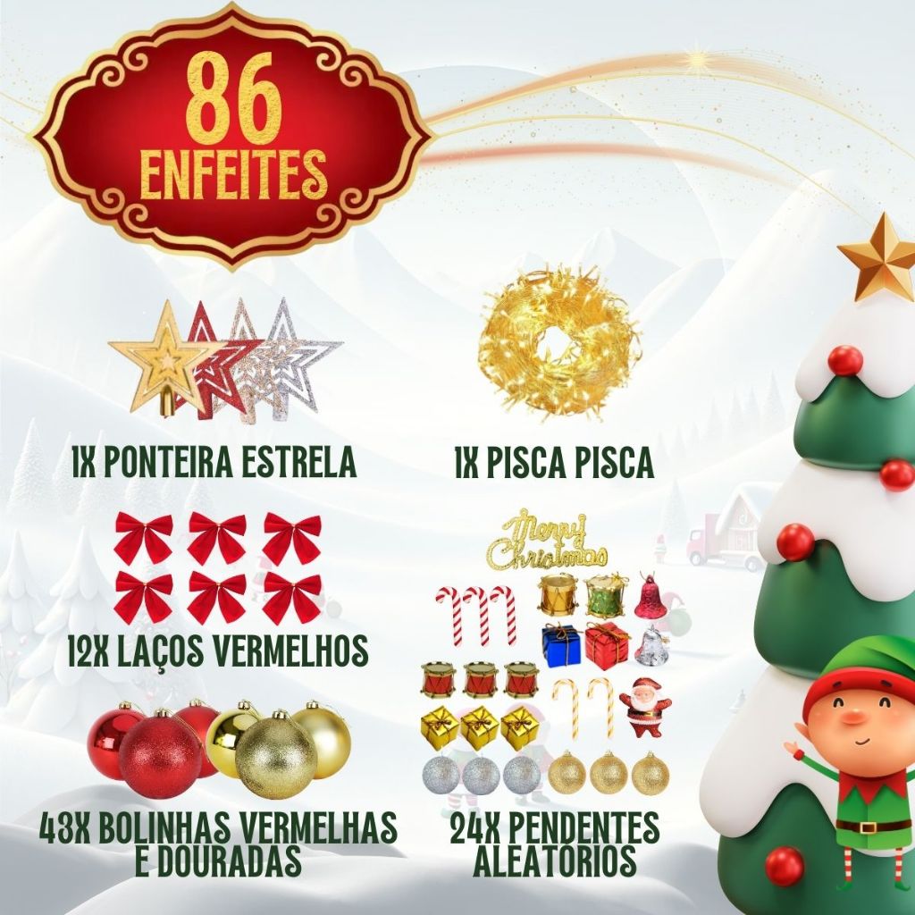 1.50m Decorated Christmas Tree + Luxury Ornaments and Twinkling Lights